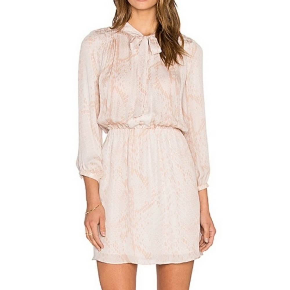 PARKER Silk Long Sleeve Dress • Blush Pink Cream Snake Print • Pussybow • Medium - Picture 3 of 16